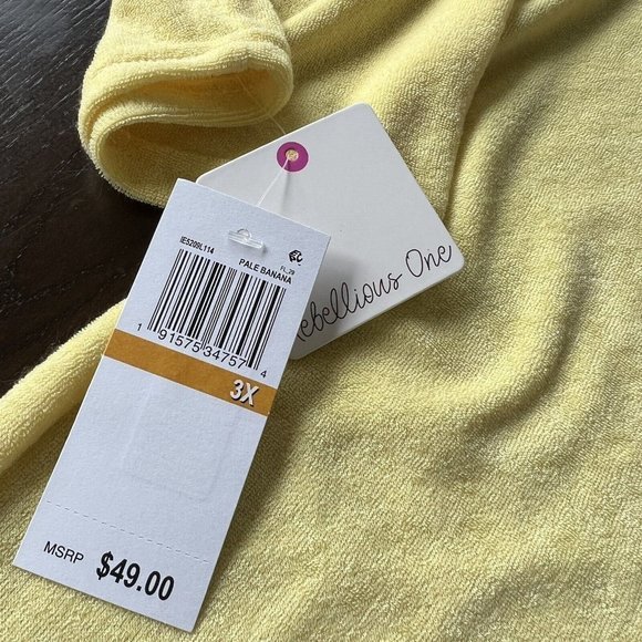 NWT Rebellious One Womens Trendy Plus Size Loop Terry Pullover Hoodie Yellow 3X - Picture 4 of 8